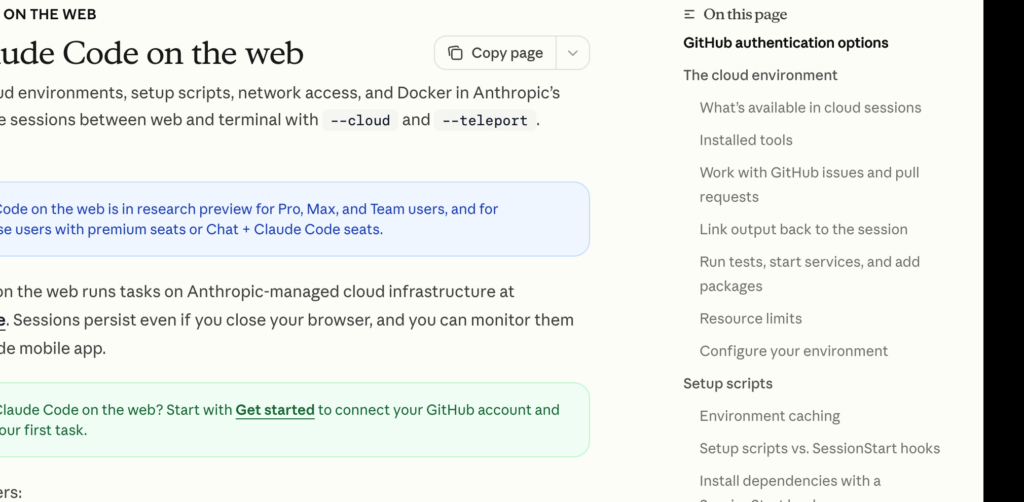 La documentation officielle Claude Code on the web