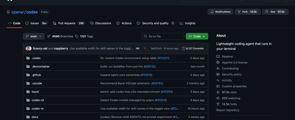 Le dépôt GitHub officiel openai/codex : agent de code léger pour le terminal