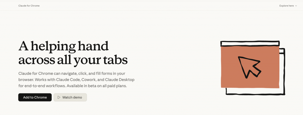 La page officielle de Claude pour Chrome