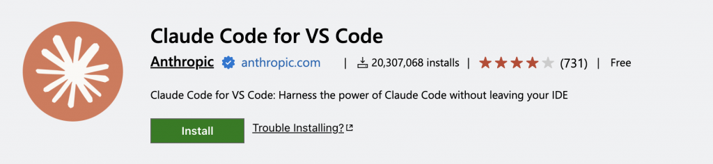 L'extension officielle Claude Code for VS Code sur le marketplace