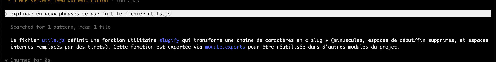 Claude Code lit un fichier et repond
